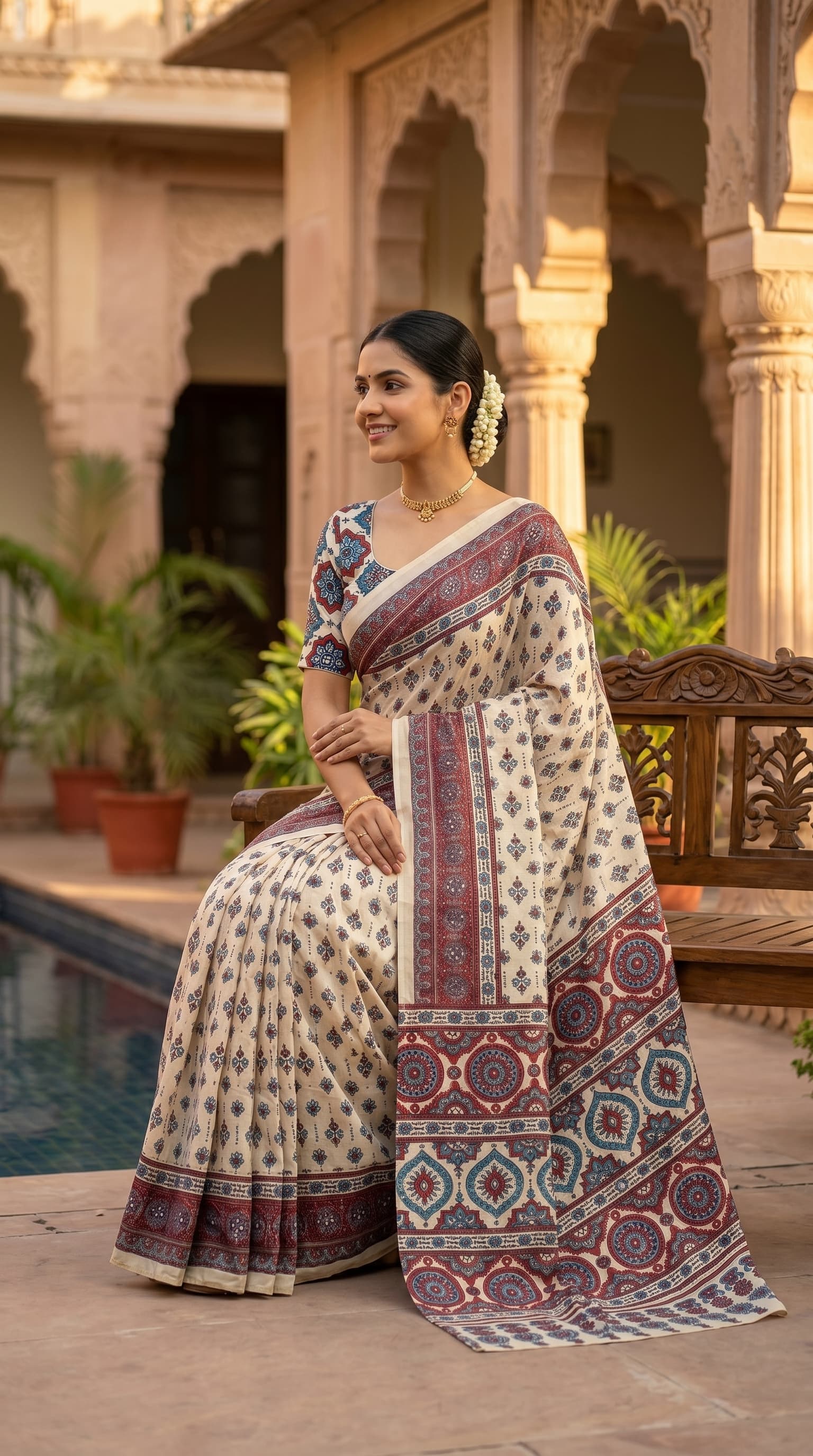 Ivory Jaipur Saree